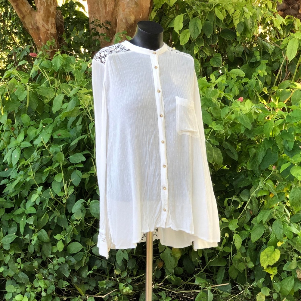 Free People White Lace Button Blouse Med